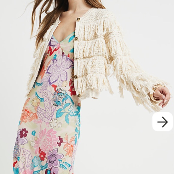 Cream Fringe Cardigan Size 4 - Picture 4 of 8